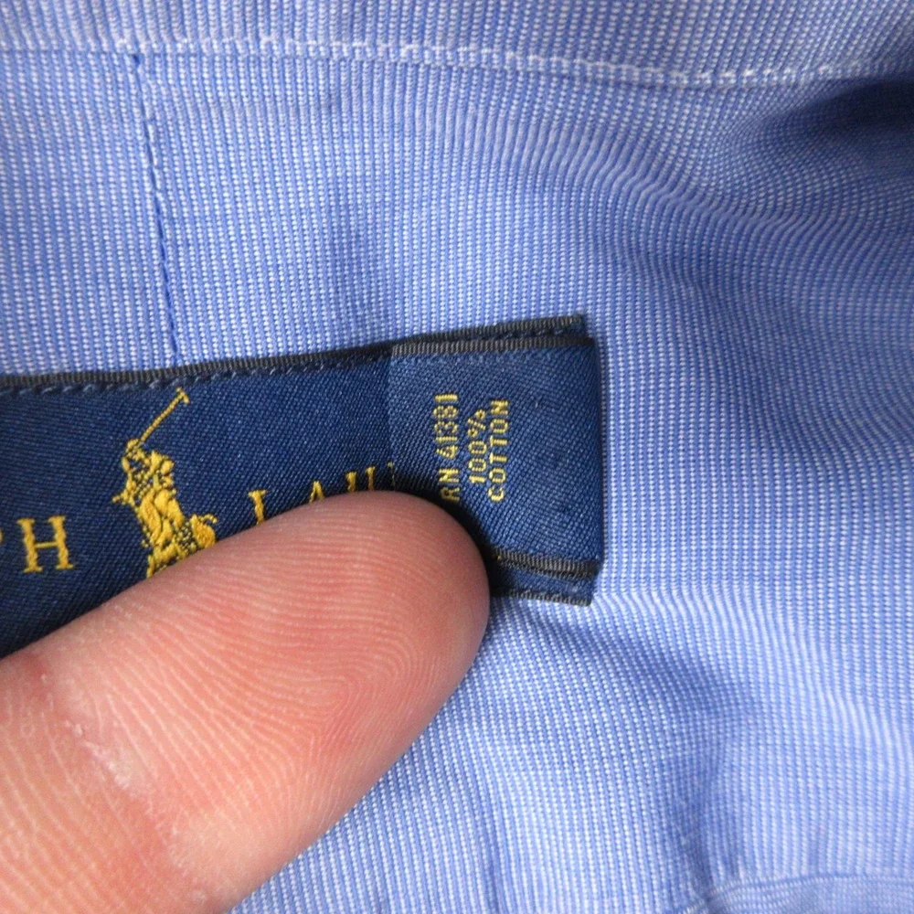 Polo Ralph Lauren Shirt Mens 2XB Blue Solid Pony Logo Office Casual Button Up
